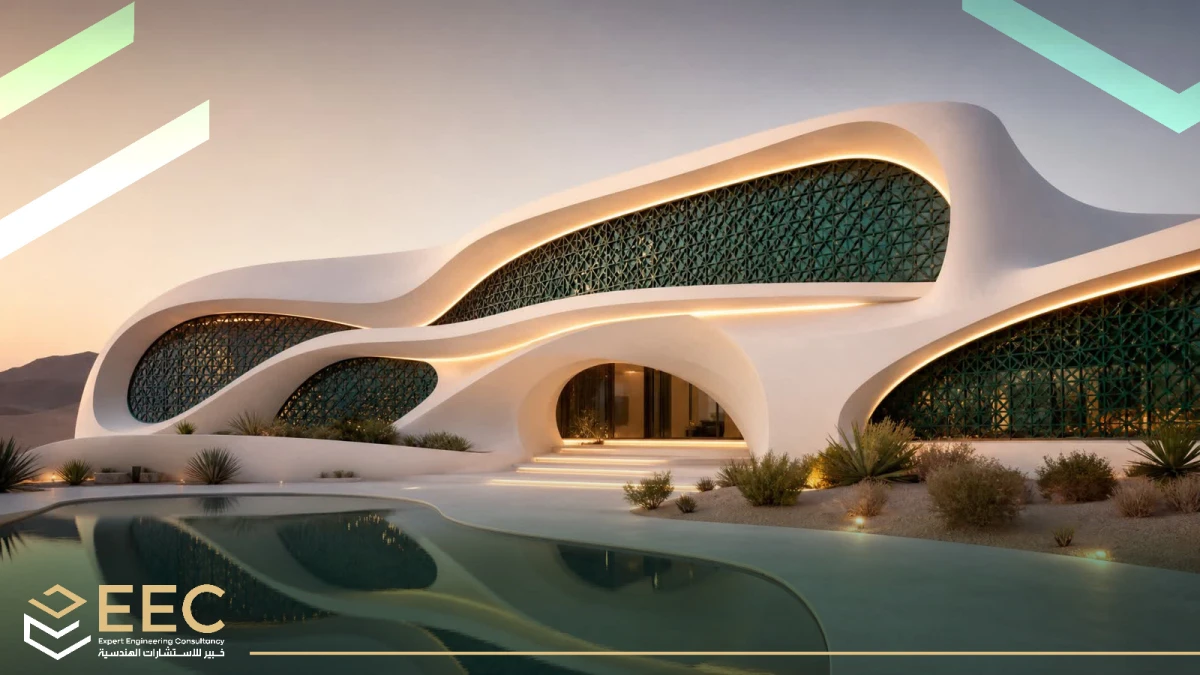 تصميم خارجي -الرياض فيلا عضوية الشكل تصميم معماري انسيابي
